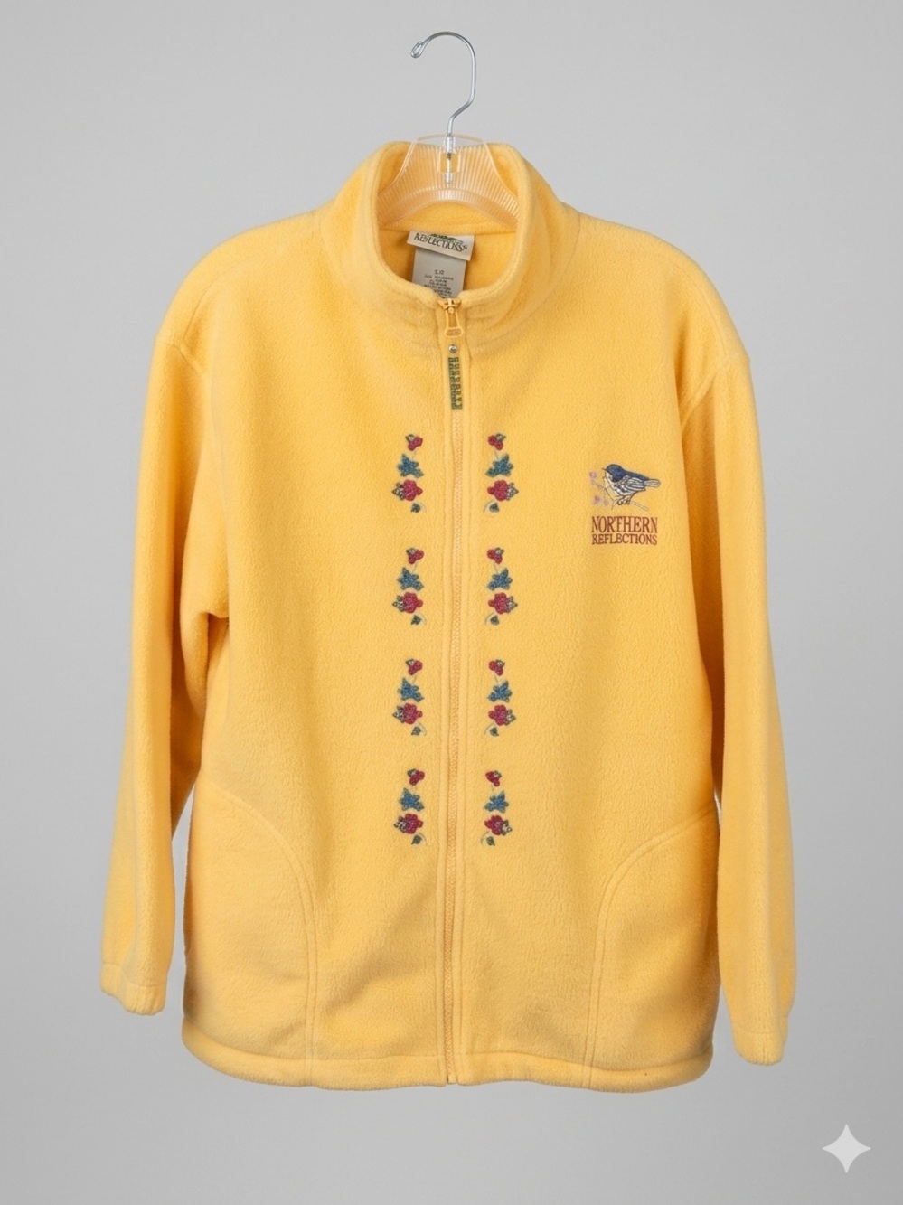 Northern Reflections Yellow Floral-Embroidered Fleece Sweater